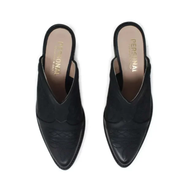Sabot | Scarpe Con Tacco | Personal Sabot Texani Ricamati con Tacco Medio "ADEL" - Nabuk Nero