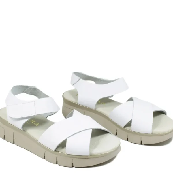 Sandali Con Zeppa | Sandali Bassi | Mañana Sandali Bassi Comodi Flexy in Pelle "F13" - Bianco