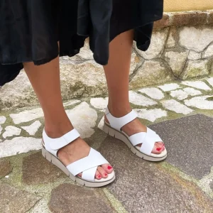 Sandali Con Zeppa | Sandali Bassi | Mañana Sandali Bassi Comodi Flexy in Pelle "F13" - Bianco