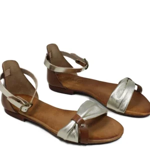 Sandali Bassi | In Time Sandali Bassi Flat in Pelle "Luna" - Cuoio/ Platino