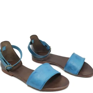 Sandali Bassi | In Time Sandali Bassi Flat in Pelle "Stripe" - Testa di Moro/ Blu
