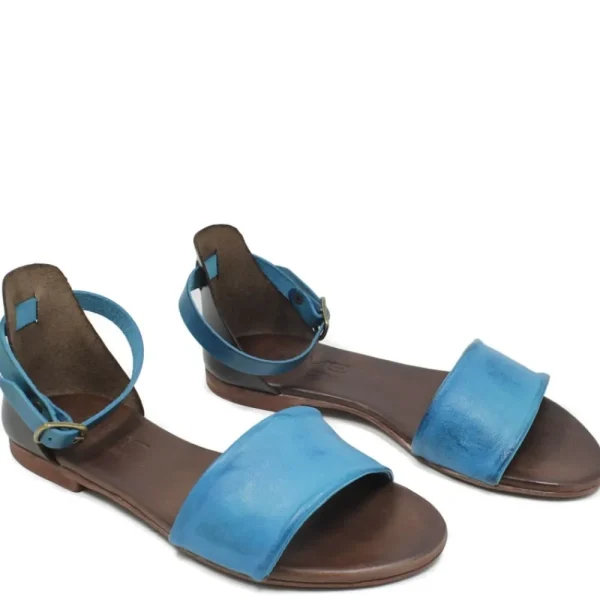 Sandali Bassi | In Time Sandali Bassi Flat in Pelle "Stripe" - Testa di Moro/ Blu