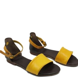 Sandali Bassi | In Time Sandali Bassi Flat in Pelle "Stripe" - Testa di Moro/Ocra TestadiMoro