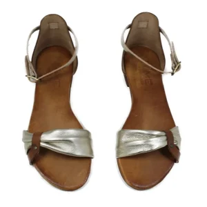 Sandali Bassi | In Time Sandali Bassi Flat in Pelle "Luna" - Cuoio/ Platino