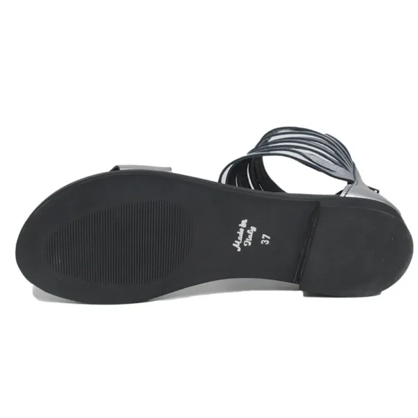 Sandali Bassi | Personal Sandali Bassi Flat in Pelle con Cavigliera "Nora" - Canna di Fucile/Nero CannadiFucile