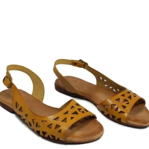 Sandali Bassi | In Time Sandali Bassi Flat Traforati in Pelle "Patty" - /Cuoio Ocra