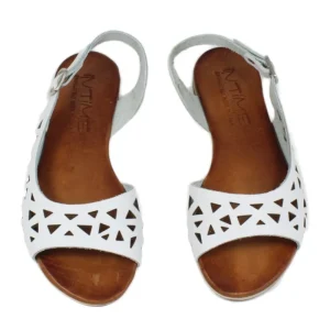 Sandali Bassi | In Time Sandali Bassi Flat Traforati in Pelle "Patty" - /Cuoio Bianco