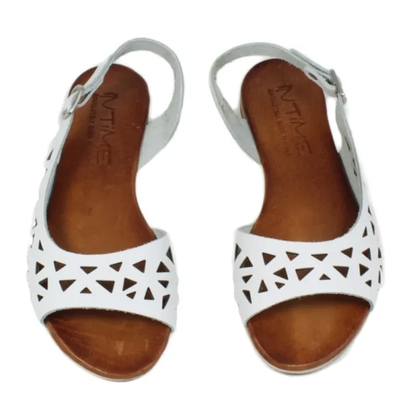 Sandali Bassi | In Time Sandali Bassi Flat Traforati in Pelle "Patty" - /Cuoio Bianco