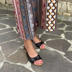 Sandali Bassi | In Time Sandali Bassi Flat Traforati in Pelle "Patty" - /Cuoio Nero
