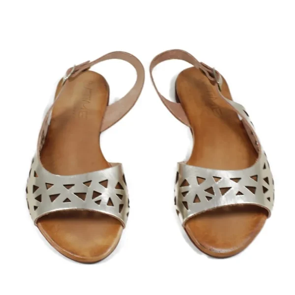 Sandali Bassi | In Time Sandali Bassi Flat Traforati in Pelle "Patty" - Platino