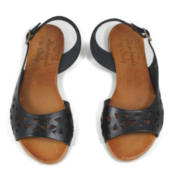 Sandali Bassi | In Time Sandali Bassi Flat Traforati in Pelle "Patty" - /Cuoio Nero