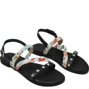 Sandali Bassi | Personal Sandali Bassi in Pelle con Borchie a Stella e Foulard "Star" - Nero