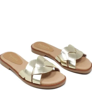 Sandali Bassi | Mañana Sandali Ciabatta in Pelle Laminata "JAVA" - Cuoio/ Platino