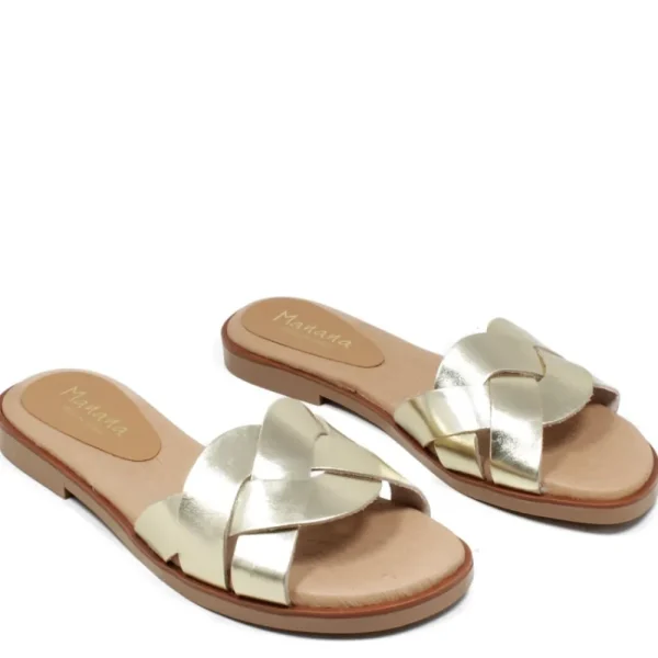 Sandali Bassi | Mañana Sandali Ciabatta in Pelle Laminata "JAVA" - Cuoio/ Platino