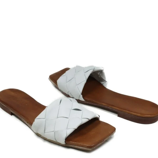 Sandali Bassi | Personal Sandali Ciabatta in Pelle Intrecciata Punta Quadrata "Slot" - /Cuoio Bianco