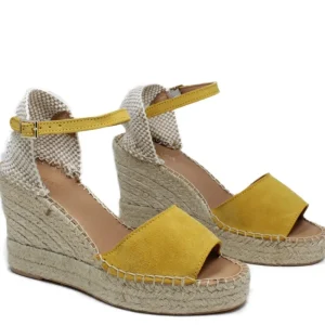 Espadrillas | Sandali Con Zeppa | Mañana Sandali Espadrillas Spuntati in Camoscio Zeppa Alta "809" - Ocra