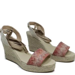 Espadrillas | Sandali Con Zeppa | Mañana Sandali Espadrillas Spuntati in Pelle Zeppa Alta Lacci Alla Caviglia "819" - Rosa