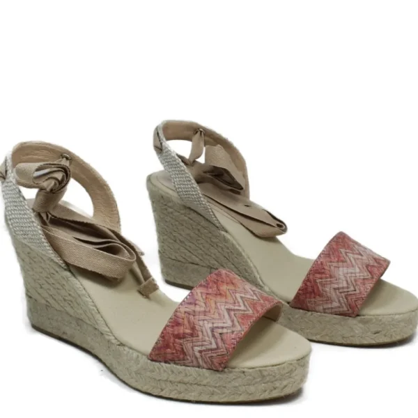 Espadrillas | Sandali Con Zeppa | Mañana Sandali Espadrillas Spuntati in Pelle Zeppa Alta Lacci Alla Caviglia "819" - Rosa