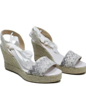 Espadrillas | Sandali Con Zeppa | Mañana Sandali Espadrillas Spuntati in Pelle Zeppa Alta Lacci Alla Caviglia "819" - /Lilla Bianco
