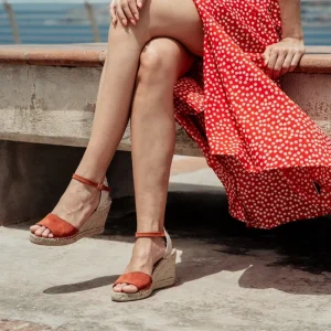 Espadrillas | Sandali Con Zeppa | Mañana Sandali Espadrillas Spuntati in Camoscio Zeppa Alta "809" - Rosso