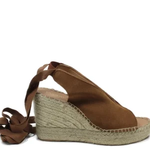 Sandali Con Zeppa | Espadrillas | Mañana Sandali Espadrillas Spuntati in Camoscio Zeppa Alta "808" - Camel