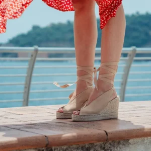 Espadrillas | Sandali Con Zeppa | Mañana Sandali Espadrillas Spuntati in Camoscio Zeppa Alta "808" - Beige