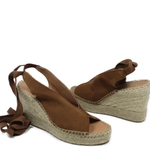 Sandali Con Zeppa | Espadrillas | Mañana Sandali Espadrillas Spuntati in Camoscio Zeppa Alta "808" - Camel