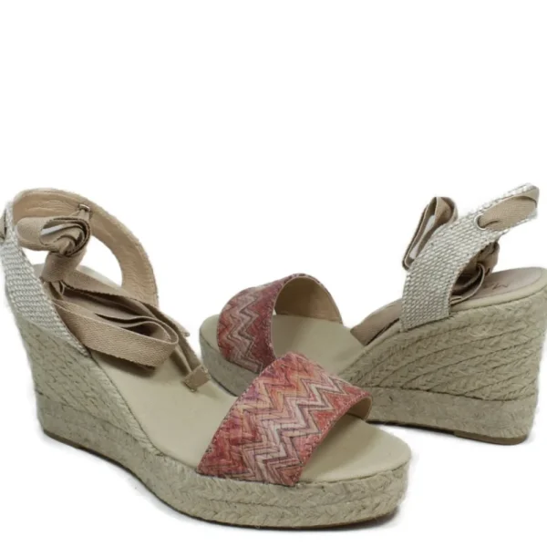 Espadrillas | Sandali Con Zeppa | Mañana Sandali Espadrillas Spuntati in Pelle Zeppa Alta Lacci Alla Caviglia "819" - Rosa