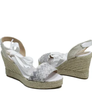 Espadrillas | Sandali Con Zeppa | Mañana Sandali Espadrillas Spuntati in Pelle Zeppa Alta Lacci Alla Caviglia "819" - /Lilla Bianco