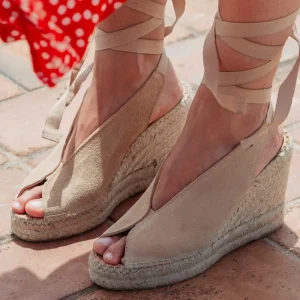 Espadrillas | Sandali Con Zeppa | Mañana Sandali Espadrillas Spuntati in Camoscio Zeppa Alta "808" - Beige