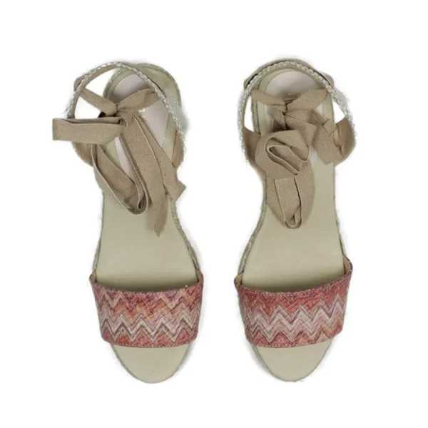 Espadrillas | Sandali Con Zeppa | Mañana Sandali Espadrillas Spuntati in Pelle Zeppa Alta Lacci Alla Caviglia "819" - Rosa