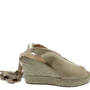 Espadrillas | Sandali Con Zeppa | Mañana Sandali Espadrillas Spuntati in Camoscio Zeppa Alta "808" - Beige