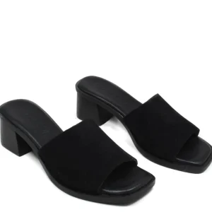 Sandali Con Tacco | Scarpe Con Tacco | Mañana Sandali Spuntati con Tacco Medio "PN03" - Camoscio Nero