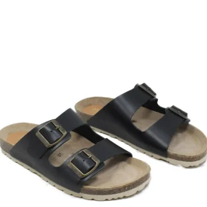 Sandali Bassi | Mañana Sandalo Ciabatta Unisex in Pelle con Plantare Anatomico "HOLY" - Nero
