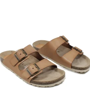 Sandali Bassi | Mañana Sandalo Ciabatta Unisex in Pelle con Plantare Anatomico "HOLY" - Cuoio