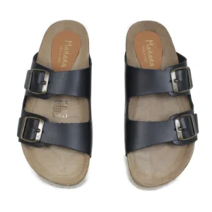 Sandali Bassi | Mañana Sandalo Ciabatta Unisex in Pelle con Plantare Anatomico "HOLY" - Nero