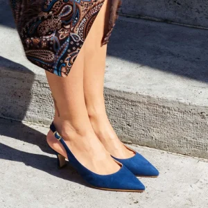 Scarpe Con Tacco | Made in Italy Slingback con Tacco a rocchetto 6cm "V51" - Camoscio Blu