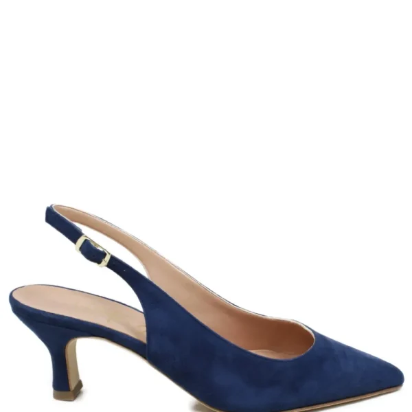Scarpe Con Tacco | Made in Italy Slingback con Tacco a rocchetto 6cm "V51" - Camoscio Blu
