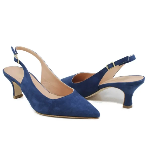 Scarpe Con Tacco | Made in Italy Slingback con Tacco a rocchetto 6cm "V51" - Camoscio Blu