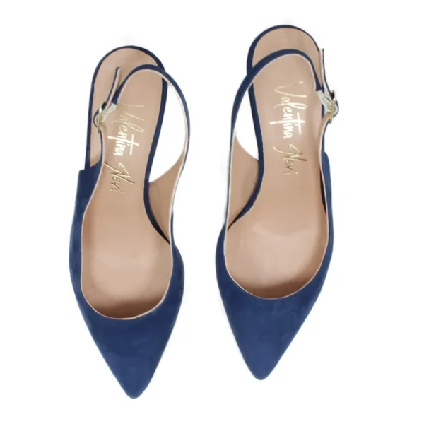 Scarpe Con Tacco | Made in Italy Slingback con Tacco a rocchetto 6cm "V51" - Camoscio Blu