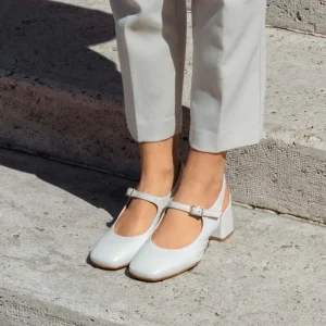 Scarpe Con Tacco | Personal Slingback Mary Jane con Tacco Comodo "Tesia" - Nappa Bianco