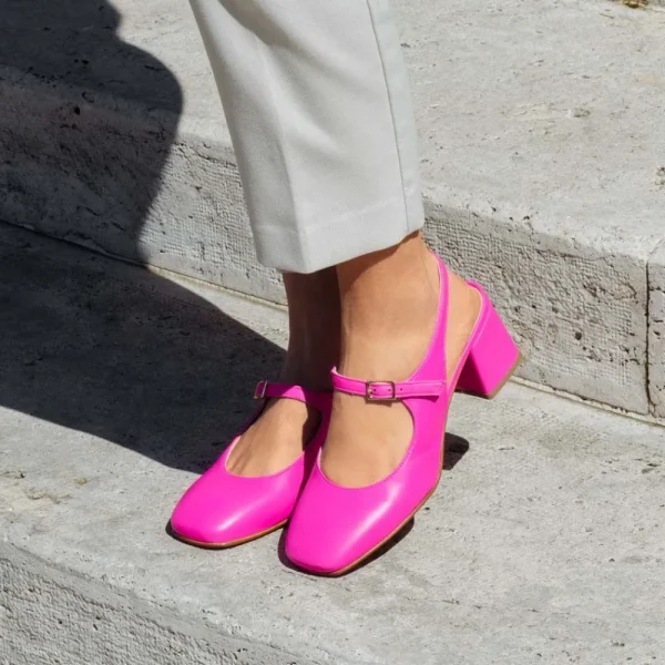 Scarpe Con Tacco | Personal Slingback Mary Jane con Tacco Comodo "Tesia" - Nappa Fucsia
