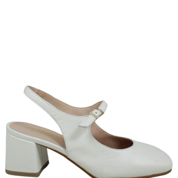 Scarpe Con Tacco | Personal Slingback Mary Jane con Tacco Comodo "Tesia" - Nappa Bianco