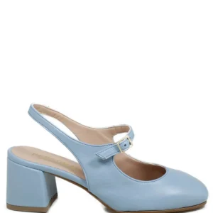 Scarpe Con Tacco | Personal Slingback Mary Jane con Tacco Comodo "Tesia" - Nappa Azzurro