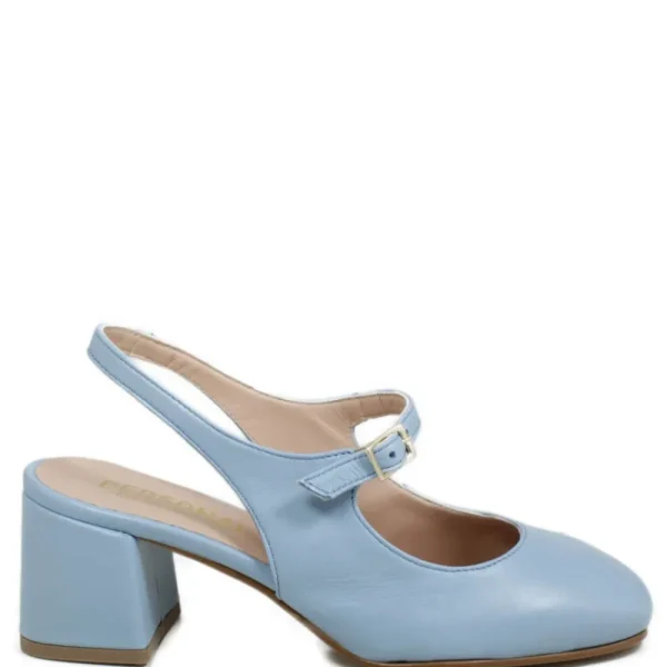 Scarpe Con Tacco | Personal Slingback Mary Jane con Tacco Comodo "Tesia" - Nappa Azzurro