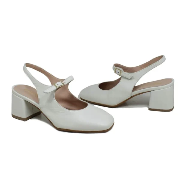Scarpe Con Tacco | Personal Slingback Mary Jane con Tacco Comodo "Tesia" - Nappa Bianco