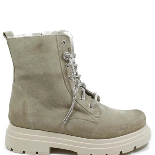 Anfibi | Bikers Estivi | Personal Stivaletti Anfibi in Camoscio con Lacci di Strass "BRIX"  - Beige