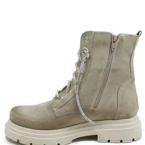 Anfibi | Bikers Estivi | Personal Stivaletti Anfibi in Camoscio con Lacci di Strass "BRIX"  - Beige