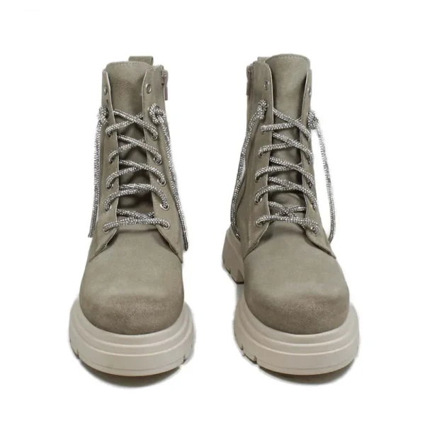 Anfibi | Bikers Estivi | Personal Stivaletti Anfibi in Camoscio con Lacci di Strass "BRIX"  - Beige