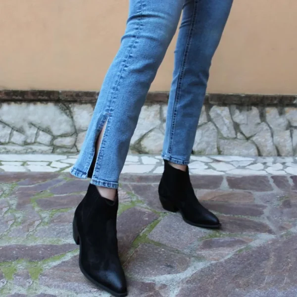 Tronchetti | Stivali Texani | Personal Stivaletti Ankle Boots Texani con Elastico  "WISE" - Camoscio Nero